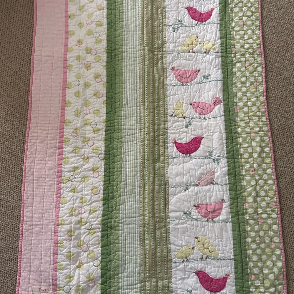 Pottery Barn Kids Tweet crib quilt, like new condition